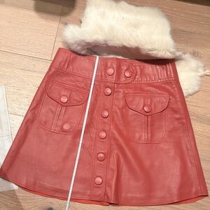 Elegant Coral Leather MIDI Skirt
